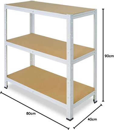 Надміцний стелаж для дому, білий/металевий стелаж з 3 полицями/стелаж для підвалу, стелаж для гаража, стелаж для майстерні або стелаж для зберігання/металевий стелаж без болтів, вантажопідйомність 175 кг, В 90см / Ш 80см / Г 40см, 90x80x40