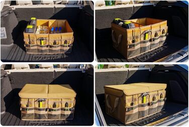 Органайзер для багажника, похідний, для перевезення вантажу та інструментів, посуду для кемпінгу, коробка, коричневий, великий, 600D водонепроникний Oxford поліестер, 4 відділення з ручкою