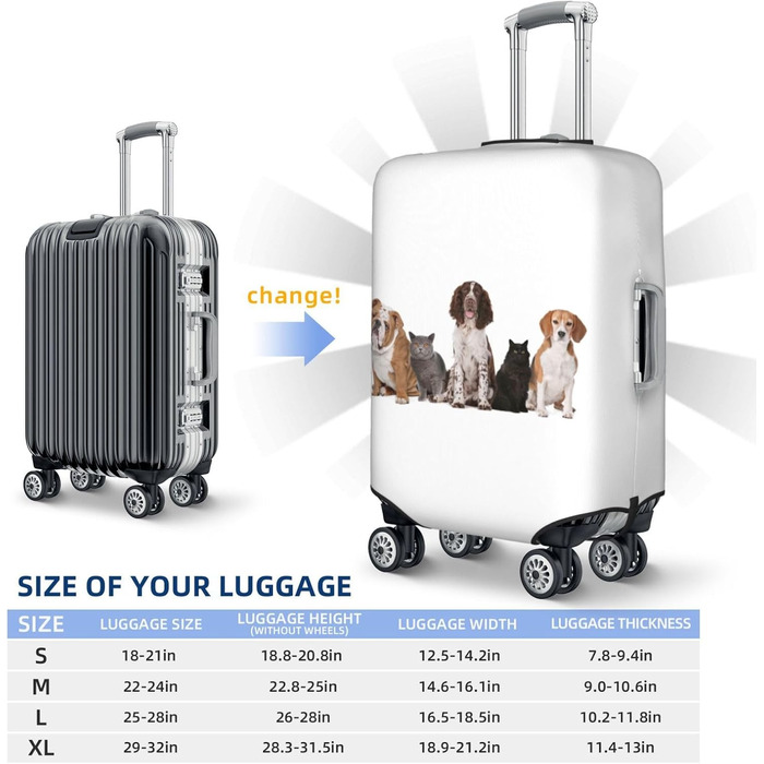 Чохол для валізи з принтом собак та котів, еластичний захист від подряпин, розмір 90 (чорний)