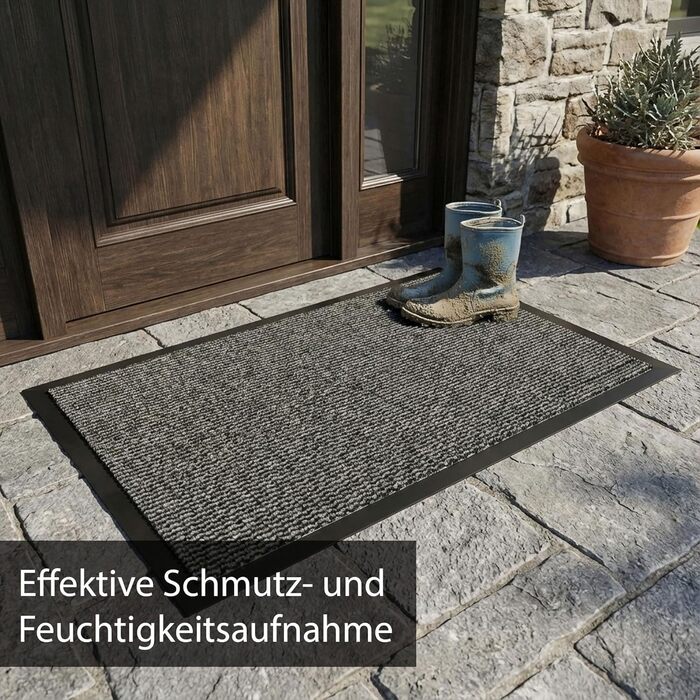 Килимок для дверей HELLSER Килимок для бруду для використання всередині та зовні приміщень Нековзний та плоский Сертифіковано Oeko-Tex Для дому, патіо та коридору Чорно-сірий 90x120 см (Прямокутний)