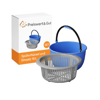 Доступна та якісна 1 х миска для миття посуду з вкладишем для універсального використання 15-літрова кемпінгова миска, кругла Ø35 см, пластикова з ручкою для дому та автофургонів