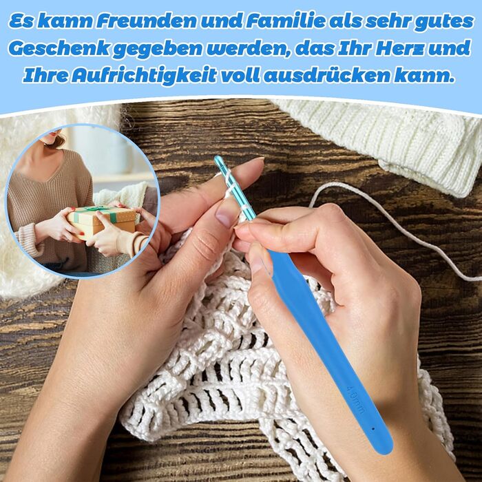 Набір гачків для вязання, ергономічний гачок 4,0 мм із захистом від ковзання, набір голок для вязання гачків, алюміній, мяка гумова рукоятка для рук, які страждають від артриту Досвідчені любителі вязання гачком
