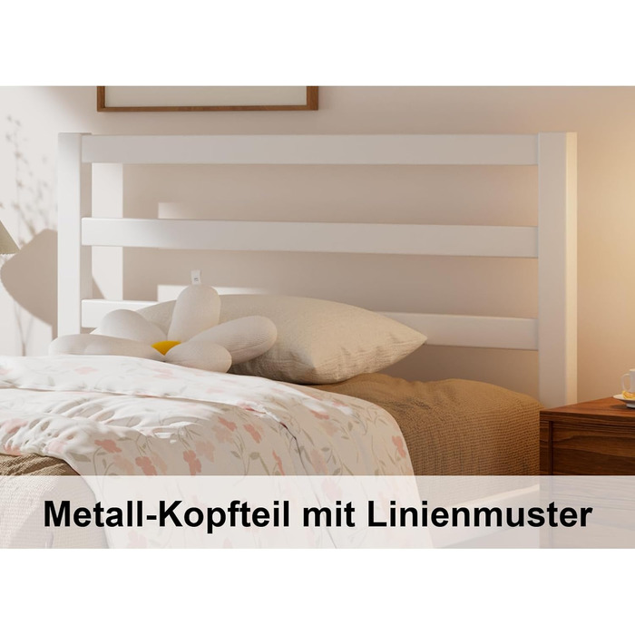 Ліжко 90200 см, металевий каркас ліжка з платформою, узголів&39ям та узніжжям, місце для зберігання речей під ліжком, рейкова основа не потрібна, легке складання, сучасне, біле 90 x 200 см