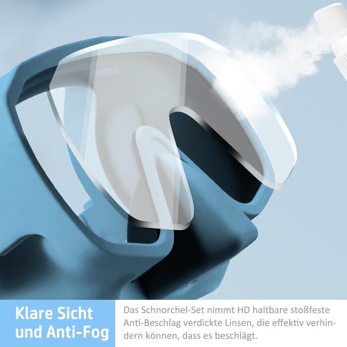 Маска для дайвінгу з трубкою, комплект для дорослої трубки з двошаровим силіконовим обідком із захистом від запотівання та протікання, комплект для підводного плавання, панорамна маска 180, ідеально підходить для підводного плавання та дайвінгу, темно-син