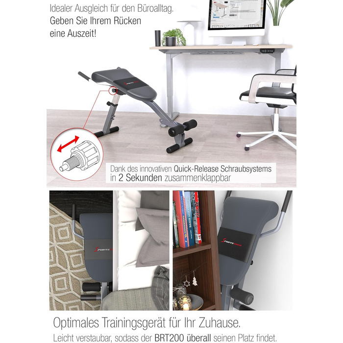 Складана та регульована силова лава Sportstech 3-в-1 для домашнього використання тренажер для пресу, спини та згинання ніг Ідеально підходить для ефективного та результативного тренування в домашньому спортзалі вагою до 130 кг BRT200 Silver