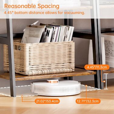 Полиця-драбина HITNET, 4-рівнева книжкова полиця, окремостояча полиця, компактна відкрита полиця для ванної кімнати, підставка для рослин, рустикальний коричневий та чорний колір