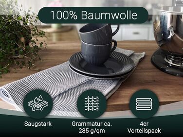 Набір ZOLLNER з 4 бавовняних чайних рушників розміром 50x70 см - добре поглинаючі та міцні кухонні рушники сірого кольору - можна