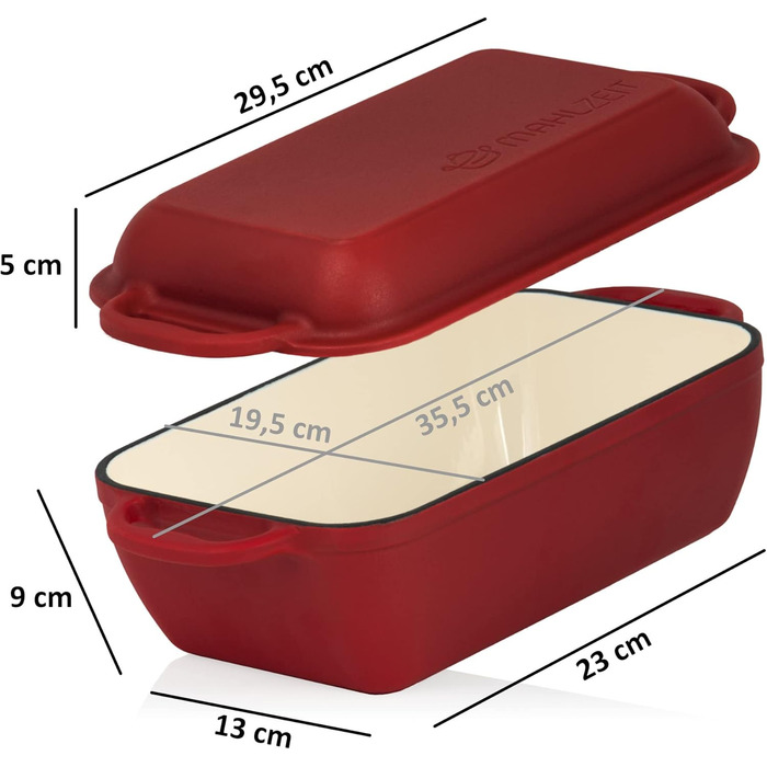 Чавунна емальована жаровня Mahlzeit з кришкою 4,8 л Темна вишня жаровня 2 в 1 зі сковородою безпечна для духовки, безпечна для інд