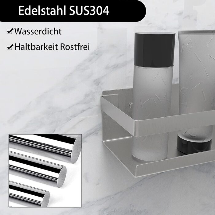 Душова полиця Bestdon без свердління, самоклеюча душова корзина, душова полиця з нержавіючої сталі SUS 304, полиця для ванної кімн