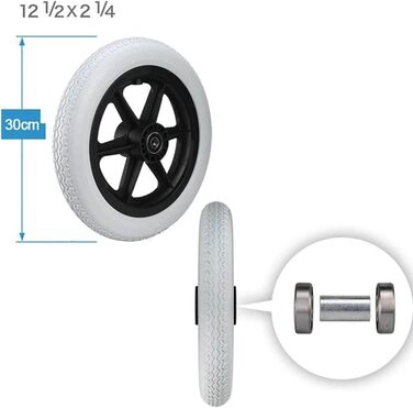 Колеса для інвалідного візка 2 шт. Колесо для інвалідного візка, Колесо для інвалідного візка в зборі, Непневматичні суцільнолиті гумові шини, Ручна заміна заднього колеса інвалідного візка, З підшипником і кріпильним гвинтом, сірий 12 дюймів