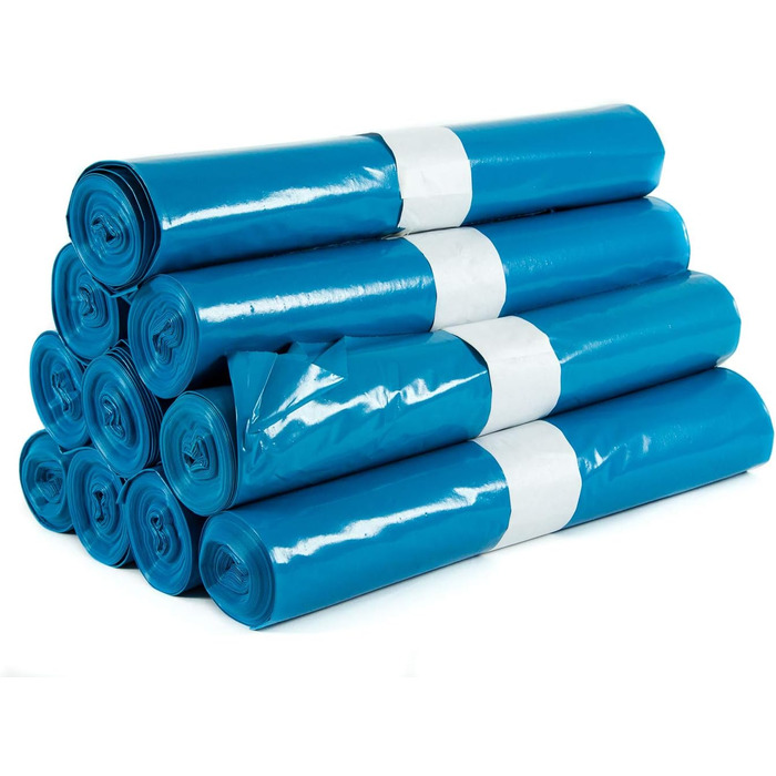 Міцні сміттєві пакети Hygiene VOS 100, надзвичайно міцні, шириною 70 см та довжиною 110 см - 10 рулонів синіх сміттєвих пакетів, місткістю 120 л - виготовлені з екологічно чистої переробленої плівки