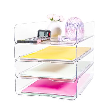 Лоток для паперу, лоток для листів, штабелюваний настільний органайзер, прозорі папки для файлів на стіл, офісний органайзер для файлів, iPad, листів, офісних документів A4, книг, нотаток, вертикальний лоток на 4 папки Claer-4shu