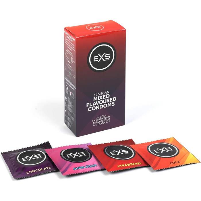 Презервативи EXS, ароматизовані, латексні з силіконовим лубрикантом, веганські, 12 шт