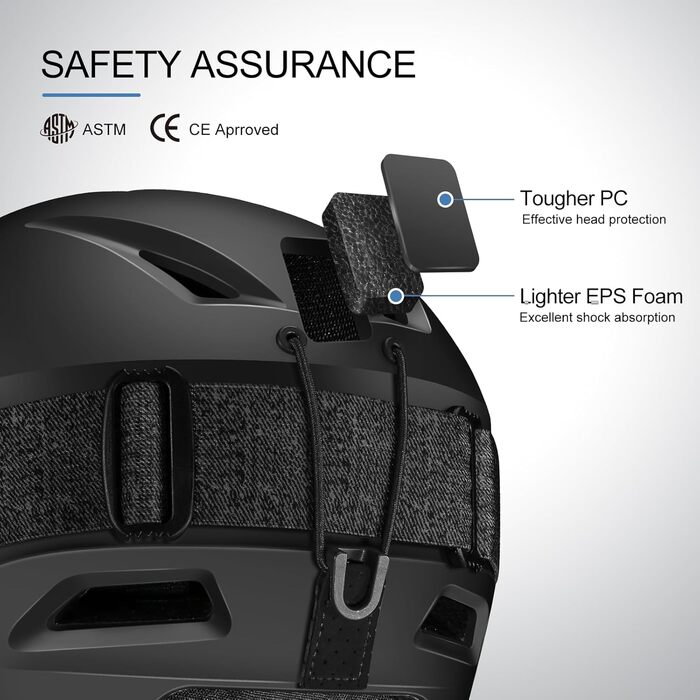 Лижний шолом Odoland з окулярами для катання на лижах та сноуборді, регульований розмір, з вушними захистами для чоловіків, жінок та дітей, розмір S (54-56 см), чорний