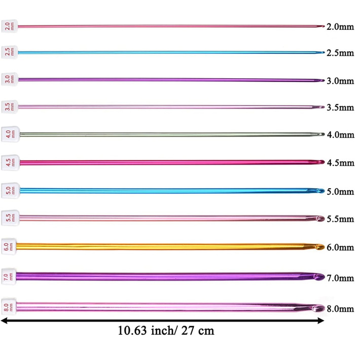 Туніський набір гачків Coopay, 12 кольорових туніських гачків з мотузкою та 11 алюмінієвих туніських спиць для вязання гачком, легкий туніський набір гачків для початківців, афганські гачки для вязання