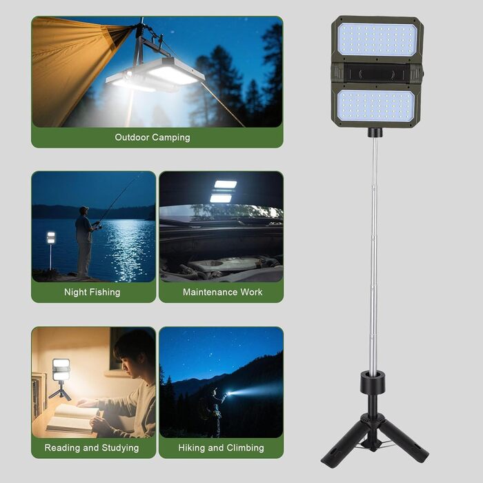 Ліхтар для кемпінгу, висока яскравість, складається з обох боків, сонячний світлодіодний ліхтар для намету зі 100 світловими чіпами, телескопічна ручка-штатив для походів на свіжому повітрі