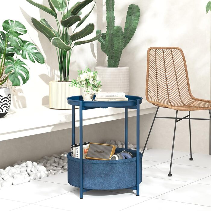 Круглий журнальний столик, маленький столик, металевий балконний столик, 2-ярусний диванний столик, журнальний столик з тканинним кошиком, тумбочка, столик для вітальні, журнальні столики для спальні, тераси, синій