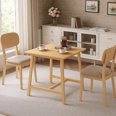 Невеликий обідній стіл, квадратний кухонний стіл 70 x 70 x 75 см, обідній стіл для 2-4 осіб, для невеликих приміщень, легке складання, їдальня, вітальня, офіс, колір натурального дерева EYL72CZ01