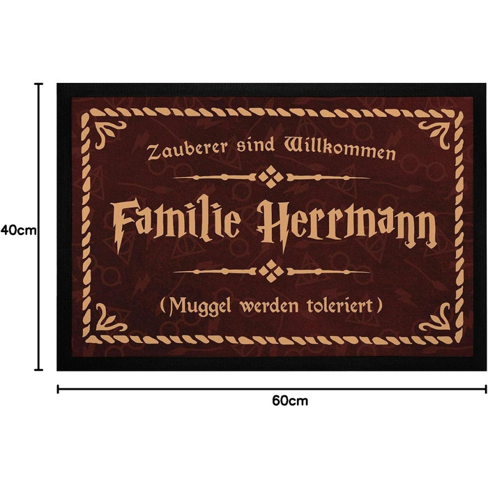 Килимок для дверей з прізвищем та написом Чарівники вітаються та Маґли допускаються - нековзний та миється - Білий - 60x40 см - Чарівники вітають Білий