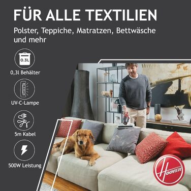 Пилосос Hoover MBC500 від кліщів з ультрафіолетовою лампою, бореться з постільними клопами пилосос для матраців 3-в-1 видаляє 99,9 бактерій, алергенів та пилових кліщів з диванів та оббивки засіб для чищення матраців для алергіків
