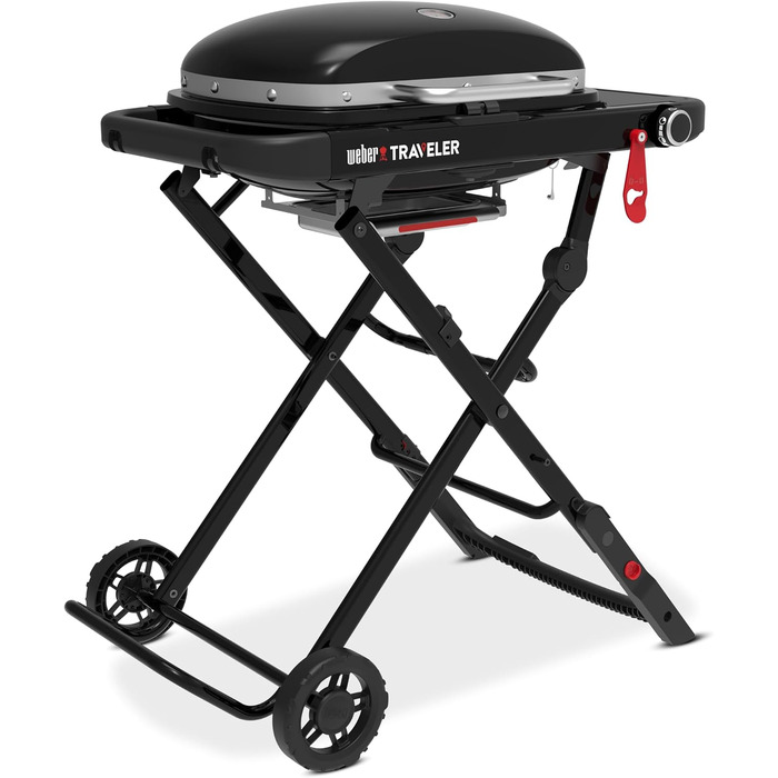 Компактний газовий гриль Weber Traveler з розкладним підставкою та колесами, модель 2026 року