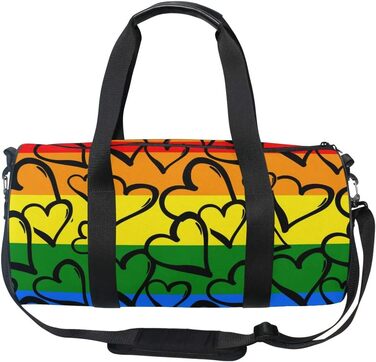 Спортивна сумка з веселковим принтом, барвиста, з сердечком, з канвасу, дорожня сумка, сумка на вихідні, для ручної поклажі, жіноча та чоловіча, для спорту та подорожей