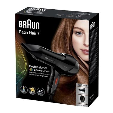 Фен для волосся Braun Satin Hair 7 SensoDryer HD785 з термосенсором, IonTec та дифузором, чорний
