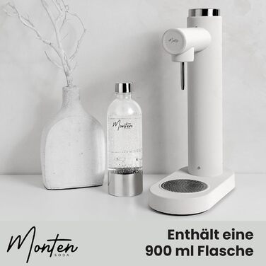 Машина для блискучої води в матовому білому кольорі - включає пляшку для води об'ємом 900 мл - виготовлена з нержавіючої сталі - сумісна з циліндрами Sodastream, що закручуються 60 л / 425 г, матовий білий