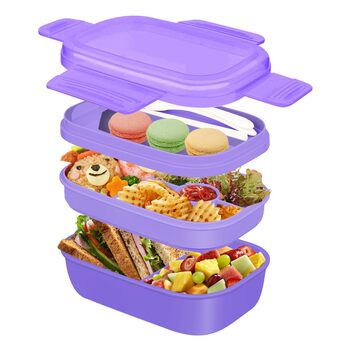 Великий обідній бокс-бенто для дорослих, 1901 мл, герметичний контейнер для ланчу з набором столових приборів для роботи, пікніка та їжі. Колір фіолетовий