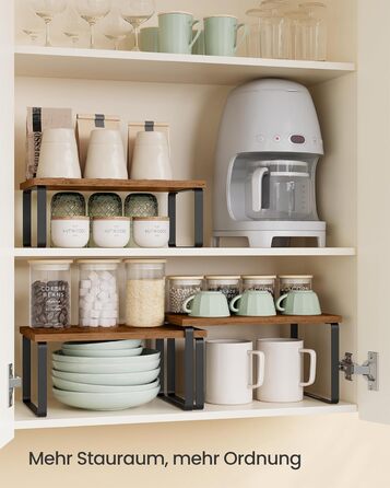 Стійка для спецій, набір із 3 кухонних органайзерів, штабелюється, розширюється, композитний метал та дерево, вінтажний коричнево-матово-чорний KCS220K02 19,5 Г x 29,7 Ш x 15,8 В см, білосніжно-білий матово-білий