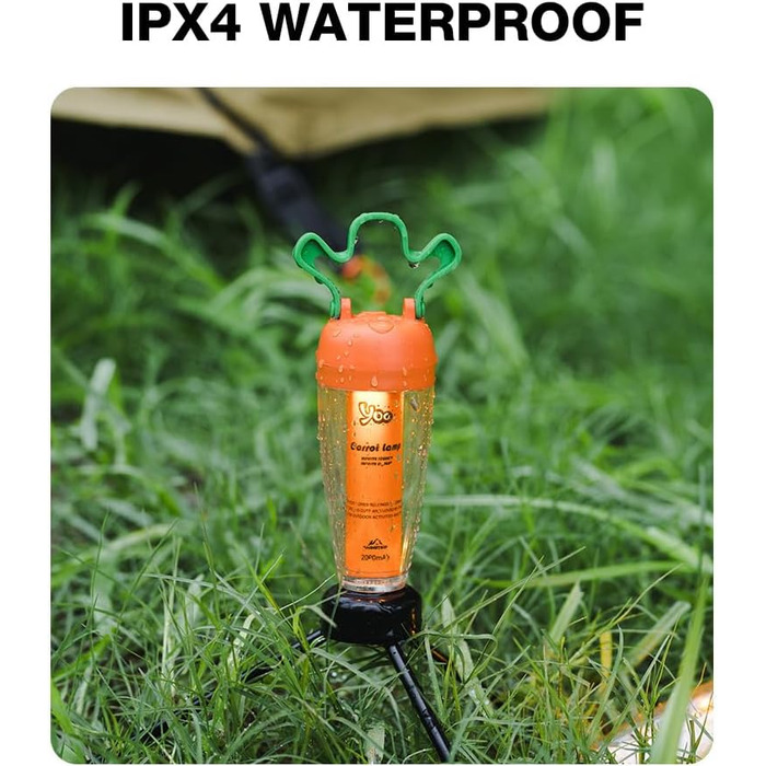 Патрон для акумуляторного світлодіодного кемпінгового ліхтаря, ліхтар-морква з акумулятором 2000 мАг, водозахист IPX4 - регульована висота яскравості, магнітне підвішування, для використання на вулиці (ліхтар-морква)