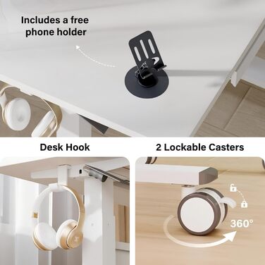 Комп&39ютерний стіл з пневматичним регулюванням висоти (88x50 см), стіл для ноутбука з колесами та шухлядою, стіл над ліжком, стіл для роботи сидячи та стоячи для офісу, вітальні, спальні, невеликих приміщень, білий