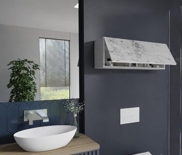 Шафа для ванної кімнати PLATAN ROOM шириною 80/120/160/200/240, меблі для ванної кімнати, настінна шафа з відкидними дверцятами, глянцевий матовий білий (білий матовий/мармуровий глянець, 80 x 30 x 25 см), білий матовий/мармуровий глянець, 80 x 30 x 25 см