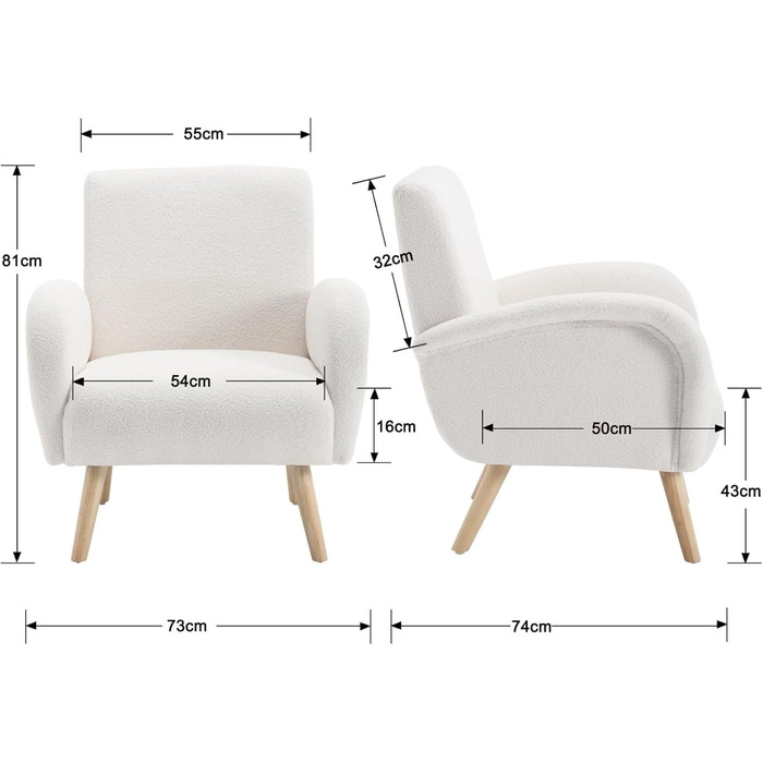 Сучасне крісло для відпочинку, м&39яке крісло з високоякісним штучним хутром та ніжками з масиву дерева, надзвичайно зручне крісло для читання для вітальні, спальні, легке складання, білий колір
