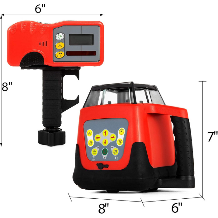 Професійний червоний обертовий лазер максимальна робоча дальність 500 м, лінійний лазер 360 градусів лазерний висотомір водо- та пилонепроникний час роботи на відкритому повітрі 20 годин з пультом дистанційного керування та захисними окулярами Червона обо