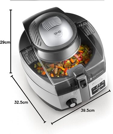 Аерофритюрниця De'Longhi MultiFry Extra Chef Plus FH1396, мультиварка місткістю 1,7 кг, 8 програм приготування, система конвекції з 2 нагрівальними елементами, функція гриля, додаток Recipe, 2300 Вт, білий 8 програм