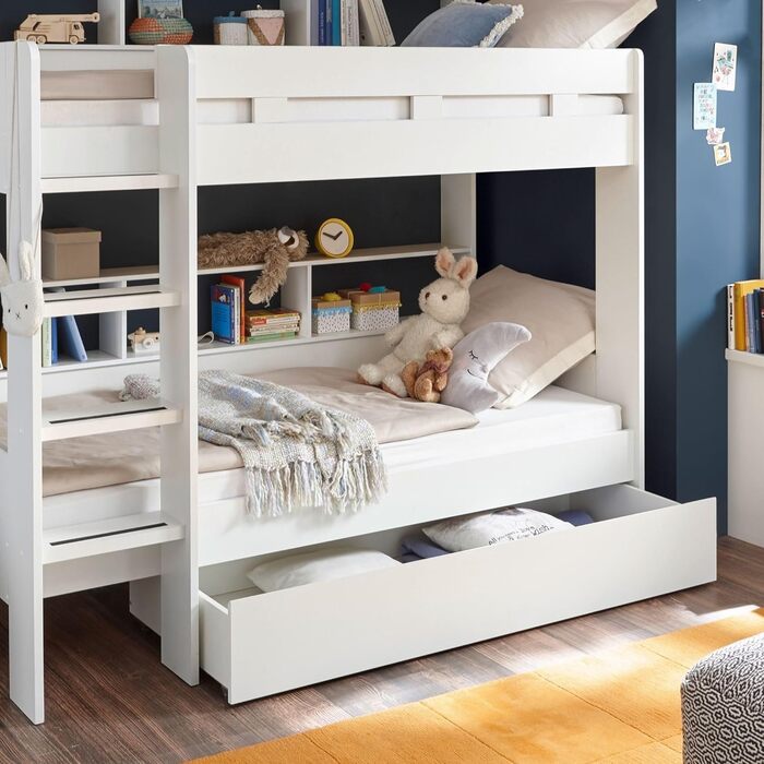 Сучасне ліжко-горище зі сходами та двома поверхнями для лежання 90 x 200 см - Компактне дитяче двоярусне ліжко білого/антрацитовог