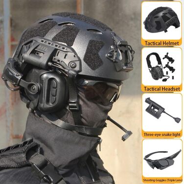 Комплект шолома для страйкболу Fast з гарнітурою, тактичним шоломом Fast з лінзами, кріпленням для ПНВ та моделлю бінокля для ігор на відкритому повітрі, страйкбол, пейнтбол та CS