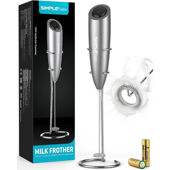 Електричний спінювач молока SIMPLETASTE, ручний спінювач з 2 батарейками та паличкою, спінювач молока для капучино, куленепробивна