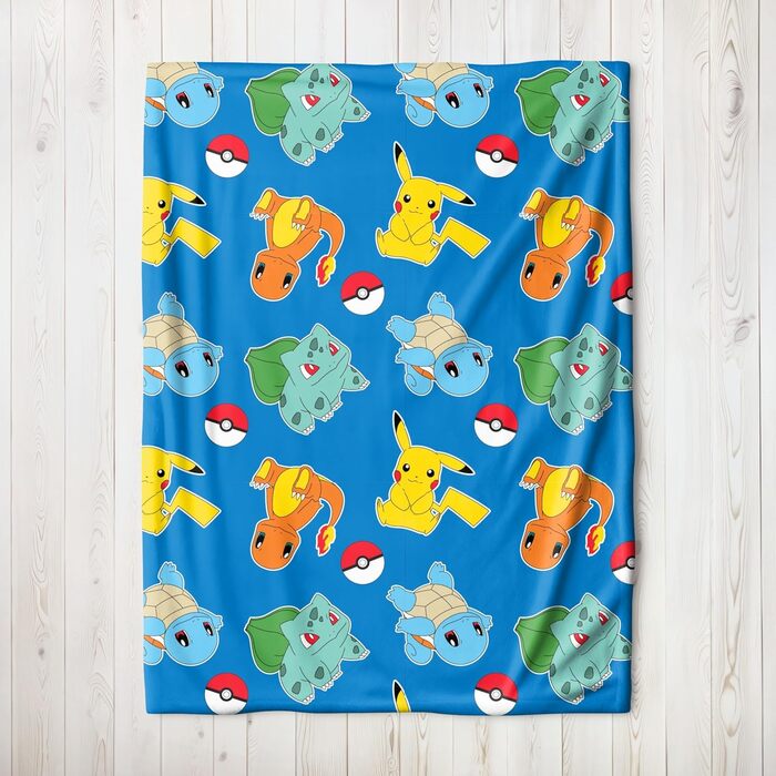 Флісова ковдра Pokmon 130x170 см Офіційно ліцензована, мяка та пухнаста Сертифікована Oeko-Tex, легка у догляді та довговічна Ідея подарунка для дітей та дорослих Pikachu & Friends