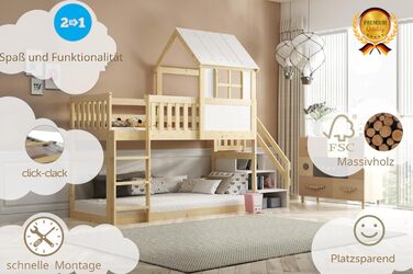 Ліжко-горище Interbeds 200x90 см з гіркою та сходами Двоярусне ліжко Дерев&39яне ліжко Дитяче ліжко з рейковою основою Ігрове ліжко (зі сходами)