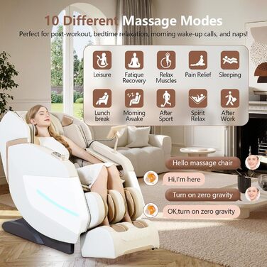 Масажне крісло Relaxora 3D Zero Gravity SL Track Масаж шиацу всього тіла з роликами для ніг Bluetooth Heat Therapy Calf Kneading Massage Airbag Massage Stretch (бежевий)