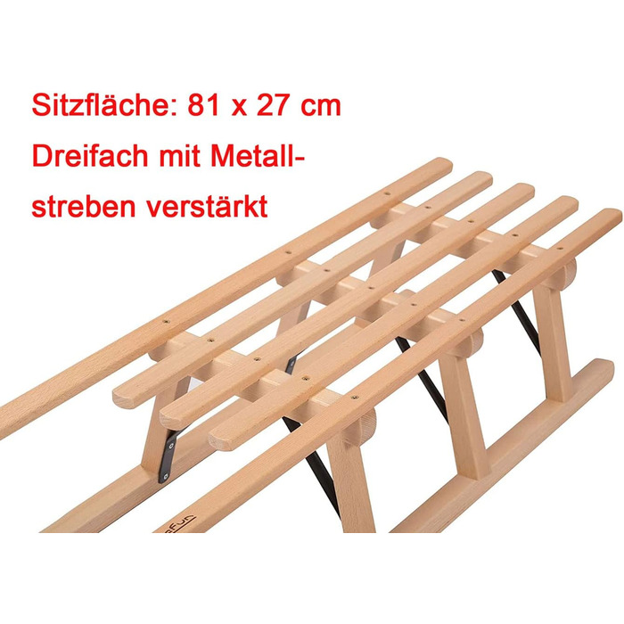 Дерев'яні санки 110 см санки для снігу спинка санок тягнеться мотузкою спинка (стандартні санки 110 см зі спинкою сидіння)