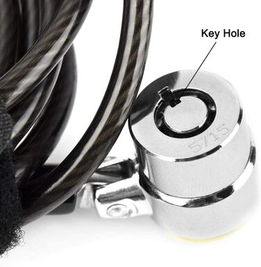 Замок для ноутбука з тросом проти крадіжки, анкерна пластина та 2 ключі, клейка пластина для фіксації, чорний