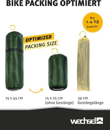 Трекінговий намет Wechsel Exogen 1/2 I Легкий намет для 1 особи / 2 осіб I Ультралегкий намет I Компактний, швидко встановлюється та портативний I Намет для кемпінгу, походів та перевезення велосипедів 1 ОСІБ.