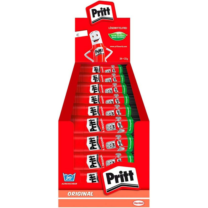 Клей-олівець Pritt, безпечний і зручний для дітей клей для мистецтва та рукоділля, міцний клей для шкільного та канцелярського приладдя, ручка Pritt 24x22 г одинарна