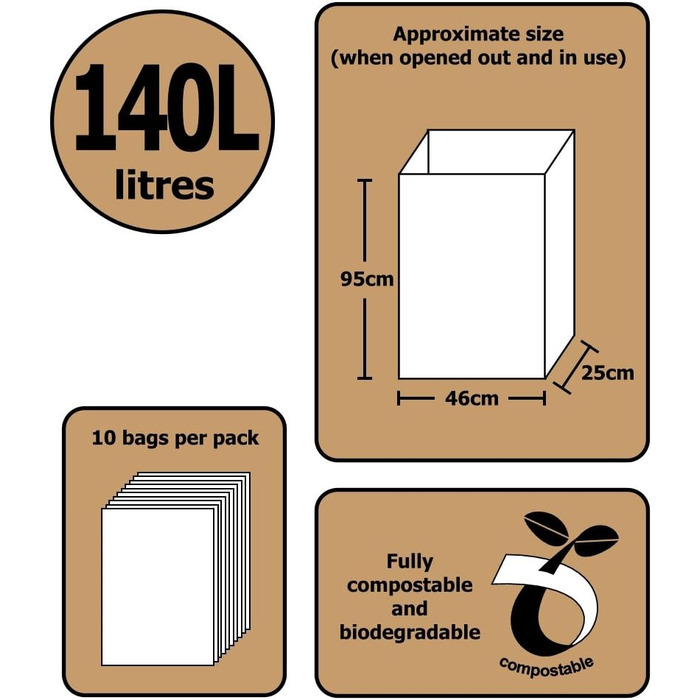 Компостовані паперові сміттєві пакети All-Green об&39ємом 140 літрів (140 л), 10 сміттєвих пакетів