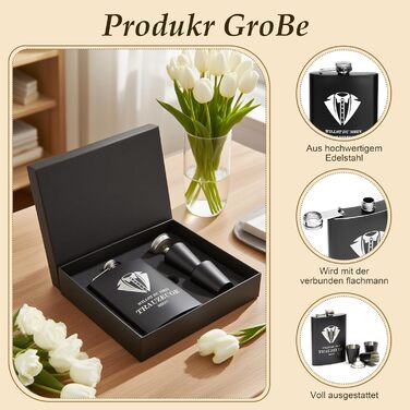 Подарунковий набір з гравірованої фляжки з нержавіючої сталі об&39ємом 8 унцій для боярина та подружки нареченої, чорна подарункова коробка з 4 чашками та лійкою, персоналізований весільний подарунок для чоловіків та жінок, ЧОРНИЙ