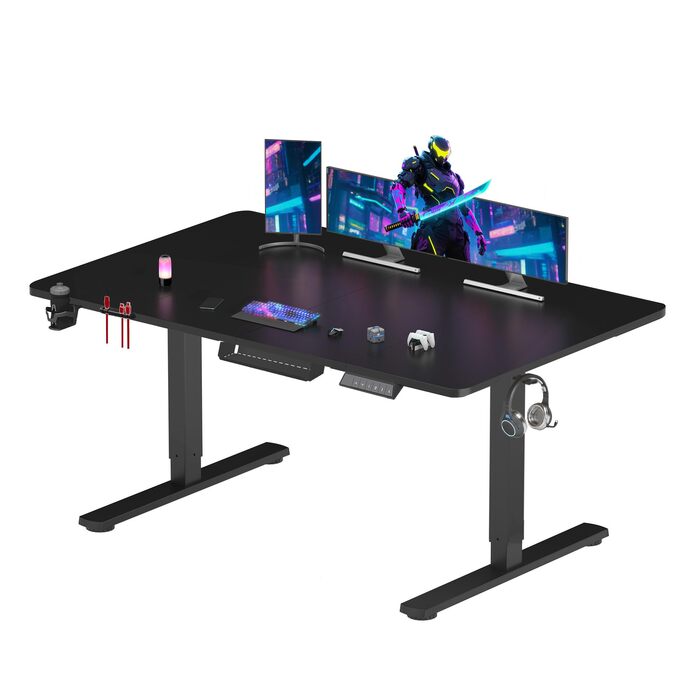 Стіл з регульованою висотою 180x80 см, Електричний ігровий стіл, Стіл з функціями пам&39яті та гачками, Чорний 180x80 см Чорний