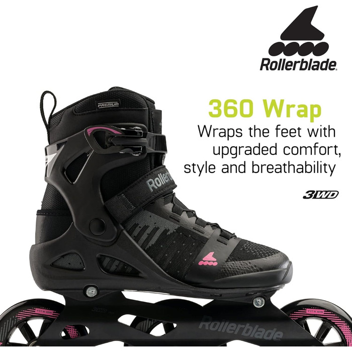 Жіночі роликові ковзани Macroblade 110 3WD для фітнесу для дорослих, чорно-орхідейні, продуктивність роликових ковзанів 9.5